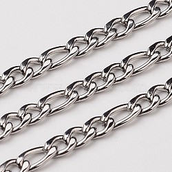 3.28 Feet 304 Stainless Steel Figaro Chains, Faceted, Unwelded, Stainless Steel Color, 4~6x3mm(X-CHS-L015-17)