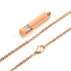 Clear Cubic Zirconia Cuboid Urn Ashes Pendant Necklace, Stainless Steel Memorial Jewelry for Women, Rose Gold, 19.69 inch(50cm)(BOTT-PW0002-051B-RG)