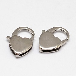 Tarnish Resistant 304 Stainless Steel Lobster Claw Clasps, Heart, Stainless Steel Color, 16x11.5x3mm, Hole: 1mm(STAS-D069-01)