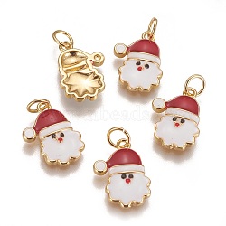 Enamel Pendants, with Brass Findings, Long-Lasting Plated, Father Christmas, White, Golden, 15.5~16x11.5x2.5mm, Hole: 3.5mm(KK-K238-14G)