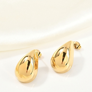 304 Stainless Steel Teardrop Stud Earrings, Real 18K Gold Plated, 20.5mm, Pin: 0.6mm