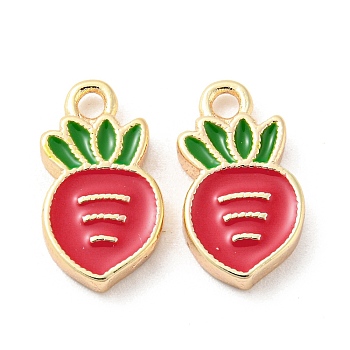 Brass Enamel Charms, Carrot Charm, Real 18K Gold Plated, 13.5x7.5x2mm, Hole: 1.6mm