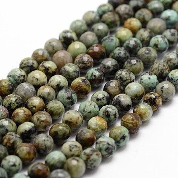 Natural African Turquoise(Jasper) Beads Strands, Faceted, Round, 4mm, Hole: 1mm, about 96pcs/strand, 14.9 inch~15.1 inch