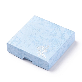 Cardboard Bracelet Boxes, with Sponge inside, Rose Flower Pattern, Square, Cornflower Blue, 90x90x22~23mm