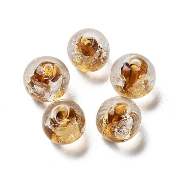 Handmade Lampwork Bead, with Gold Foil, Round, Peru, 11.5~12x11~11.5mm, Hole: 1.8~2mm