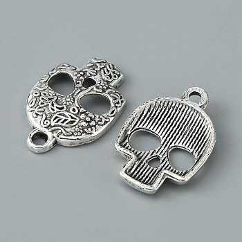 Tibetan Style Alloy Pendants, Skull Head Charms, Antique Silver, 23.5x16x3mm, Hole: 2mm