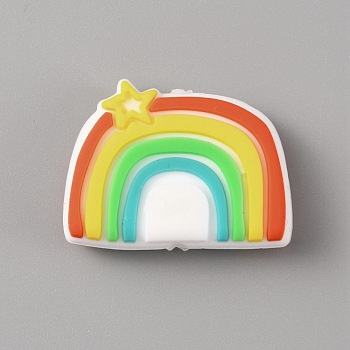 Silicone Beads, Rainbow with Star, Red, 22.5x30x8.5mm, Hole: 2.5mm
