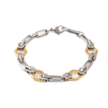 304 Stainless Steel Rhombus Byzantine Chain Bracelets, with 201 Stainless Steeel Findings, Golden & Stainless Steel Color, 8-5/8 inch(22cm)