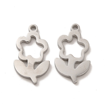 304 Stainless Steel Pendants, Flower Charms, Stainless Steel Color, 17x10x1.4mm, Hole: 1.4mm