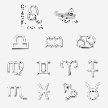 36Pcs Alloy Pendants, 12 Constellation Charms, Zodiac Sign Charms, for Jewelry Necklace Bracelet Earring Making Crafts, Platinum, 14.6x8~14.5x10.3mm, Hole: 1.8mm