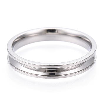 201 Stainless Steel Grooved Finger Ring Settings, Ring Core Blank, for Inlay Ring Jewelry Making, Stainless Steel Color, Inner Diameter: 20mm, Wide: 4mm