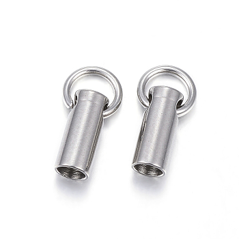 201 Stainless Steel Cord Ends, End Caps, Column, Stainless Steel Color, 7.5x3mm, Hole: 3.5mm, about 2.5mm inner diameter