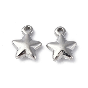 304 Stainless Steel Charms, Star Charm, Stainless Steel Color, 10.5x8x3mm, Hole: 1mm