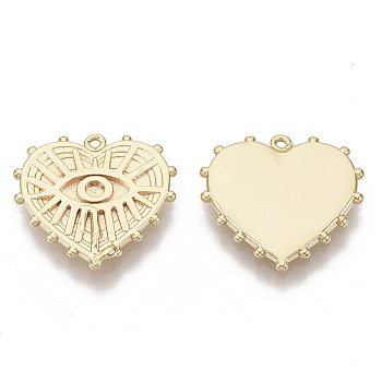 Brass Pendant Enamel Settings, Nickel Free, Heart with Eye, Real 18K Gold Plated, 14x15x2mm, Hole: 0.8mm
