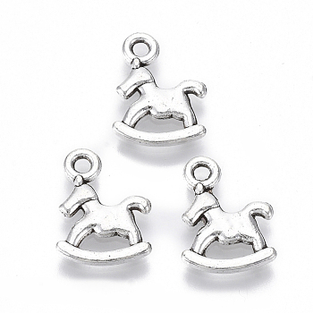 Tibetan Style Alloy Charms, Lead Free & Cadmium Free, Rcoking Horse, Antique Silver, 14x10x1.5mm, Hole: 1.5mm