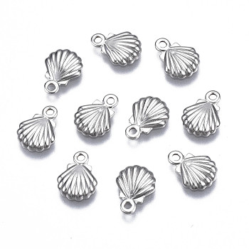 201 Stainless Steel Charms, Shell Shape, Stainless Steel Color, 9.5x7x1.5mm, Hole: 1.2mm