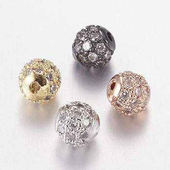 Brass Micro Pave Cubic Zirconia Beads, Round, Nickel Free & Lead Free & Cadmium Free, Clear, Mixed Color, 4mm, Hole: 0.7mm