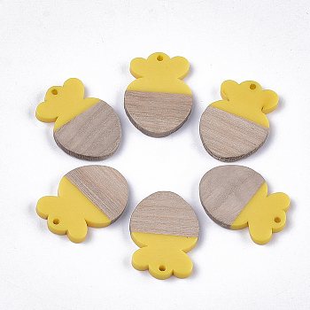 Resin & Wood Pendants, Radish, Yellow, 28x20x3.5mm, Hole: 1.6mm