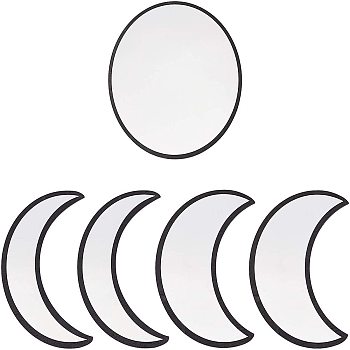 Acrylic Wooden Moon Phase Mirror, with Double Sided Adhesive Tape, Wall Ornament Bedroom Living Room Decoration, Black, Round Mirror: 265x3.5mm, Moon Mirror: 269x195x3.5mm and 269x175x3.5mm, 2pcs/side, 25pcs/sheet