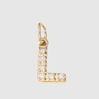 Stainless Steel Cubic Zirconia Pendants with Jump Rings, Real 14K Gold Plated, Long-Lasting Plated, Letter L, 8mm