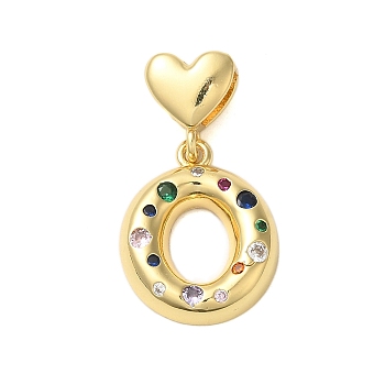 Rack Plating Brass Micro Pave Clear Cubic Zirconia Perdants, Cadmium Free & Lead Free, Long-Lasting Plated, Real 18K Gold Plated, Letter O, 31mm, Pendant: 21x17.5x4mm, Hole: 6x3mm