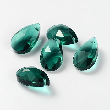 Faceted Teardrop Glass Pendants, Sea Green, 16x9x6mm, Hole: 1mm