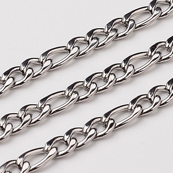 3.28 Feet 304 Stainless Steel Figaro Chains, Faceted, Unwelded, Stainless Steel Color, 4~6x3mm