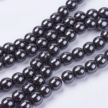 Non-magnetic Synthetic Hematite Bead Strands, Round, Black, 8mm, Hole: 1mm, about 48pcs/strand, 14.9 inch