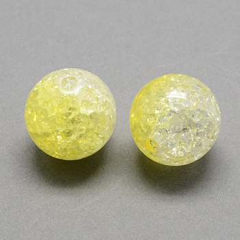 Two Tone Transparent Crackle Acrylic Beads, Half Spray Painted, Round, Champagne Yellow, 8mm, Hole: 2mm, about 1892pcs/500g