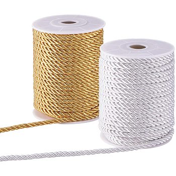 Nylon Milan Thread, Twisted Thread, Gold & Silver, 5mm, about 18~19yards/roll(16.4m~17.3m/roll), 2colors, 1roll/color, 2rolls