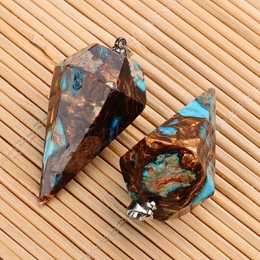 Assembled Dyed Synthetic Imperial Jasper and Bronzite Point Pendulum Pendants(G-E327-09)-3