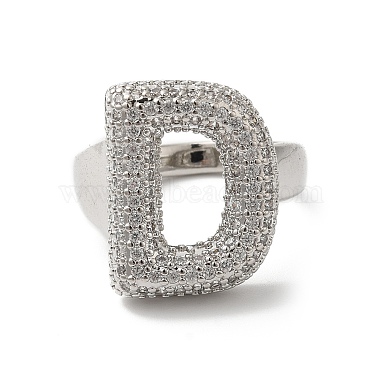 Letter Brass Micro Pave Clear Cubic Zirconia Open Cuff Ring for Women(RJEW-N046-03D-P)-2