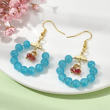 Boucles d'oreilles pendantes avec anneau en perles de verre imitation jade(EJEW-JE05568-01)-3