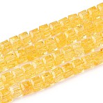 Crackle Transparent Glass Beads Strands, Cube, Faceted, Gold, 5.5~6x6~6.5x6~6.5mm, Hole: 1.2~1.5mm, about 65pcs/strand, 14.76~14.96 inch(37.5~38cm)(GLAA-N062-6mm-04)