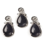 Synthetic Blue Goldstone Pendants, with Brass Findings, Flower with Teardrop, 56x28x8mm, Hole: 5x2.5mm(G-A031-02P-09)