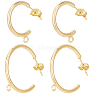 20Pcs 2 Style Brass Ring Stud Earring Findings, Half Hoop Earrings, with Loop and 20Pcs Friction Ear Nuts, Real 18K Gold Plated, 23~32.5x24~29x2mm, Hole: 2mm, Pin: 0.7mm, 10Pcs/style(KK-BBC0012-81)