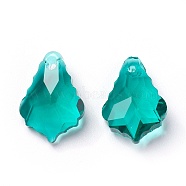 Faceted Glass Pendants, Leaf, Dark Cyan, 16x11x6mm, Hole: 1.5mm(GLAA-F068-C18-01)