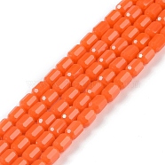 Opaque Glass Beads Strands, Faceted Barrel, Orange Red, 5~6x4mm, Hole: 1mm, about 78~81pcs/strand, 15.94''~18.82''(40.5~47.8cm)(GLAA-G112-04M)