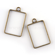 Rack Plating Alloy Rectangle Open Back Bezel Pendants, For DIY UV Resin, Epoxy Resin, Pressed Flower Jewelry, Cadmium Free & Nickel Free & Lead Free, Antique Bronze, 33.5x21x3.5mm, Hole: 3mm(X-PALLOY-S047-28F-FF)
