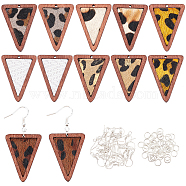 Olycraft 12Pcs 6 Style Eco-Friendly Cowhide Leather Pendants, with Dyed Wood, Triangle with Leopard Print, with Iron Open Jump Rings & Earring Hooks, Mixed Color, 6~35x6~27x4mm, Hole: 1.2~2mm, 2pcs/style(FIND-OC0001-92)
