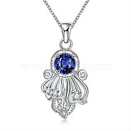 Silver Plated Brass Fish Pendant Necklaces for Women, with Cable Chains, Blue, 18 inch(NJEW-BB01659-A)