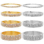 8Pcs 8 Style Crystal Rhinestone Tennis Bracelets Set, Alloy Link Chains Stretch Bracelets for Women, Mixed Color, Inner Diameter: 1-7/8~2-1/8 inch(4.8~5.5cm), 1Pc/style(BJEW-AN0001-51)