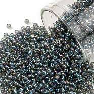 TOHO Round Seed Beads, Japanese Seed Beads, (176B) Dark Grey Black Diamond Transparent Rainbow, 11/0, 2.2mm, Hole: 0.8mm, about 1103pcs/10g(X-SEED-TR11-0176B)