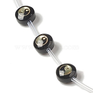 Handmade Lampwork Beads Strands, with Golden Tone Brass Findings & Enamel, Flat Round, Black, Yin-yang, 8x5.5mm, Hole: 1mm, about 20pcs/strand, 14.76 inch(37.5cm)(LAMP-F028-01B)