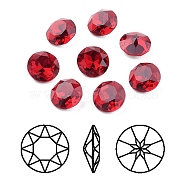 Pointed Back & Back Plated K9 Glass Rhinestone Cabochons, Grade A, Faceted, Flat Round, Ruby, 8x4.5mm(RGLA-J012-8mm-501)