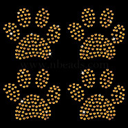 Paw Print Hotfix Glass Rhinestone, Iron on Patches Applique, For Shoes, Gartment and Bags Decoration, Goldenrod, 48x51x1mm(DIY-WH0453-71B-02)