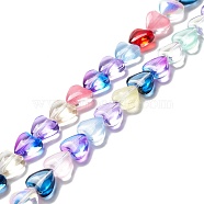 Transparent Glass Beads Strand, Heart, Colorful, 7.5~8.5x8~8.5x4~4.5mm, Hole: 1mm, about 44~45pcs/strand, 12.56~12.87 inch(31.9~32.7cm)(GLAA-F112-01H)