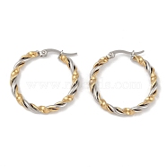 Ion Plating(IP) 201 Stainless Steel Twist Hoop Earrings, with 304 Stainless Steel Pin, Golden & Stainless Steel Color, 31x3.5mm(EJEW-I309-34GP)