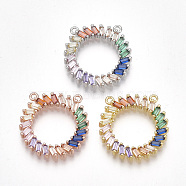 Brass Cubic Zirconia Pendants, Ring, Colorful, Mixed Color, 21x20.5x3mm, Hole: 1.2mm(ZIRC-S061-71)