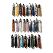 Natural & Synthetic Mixed Gemstone Pointed Big Pendants, Faceted Bullet Charms with Rack Plating Platinum Plated Brass Findings, Mixed Dyed and Undyed, 56~65x11~11.5x10~10.5mm, Hole: 4X3mm(G-Z055-01P)